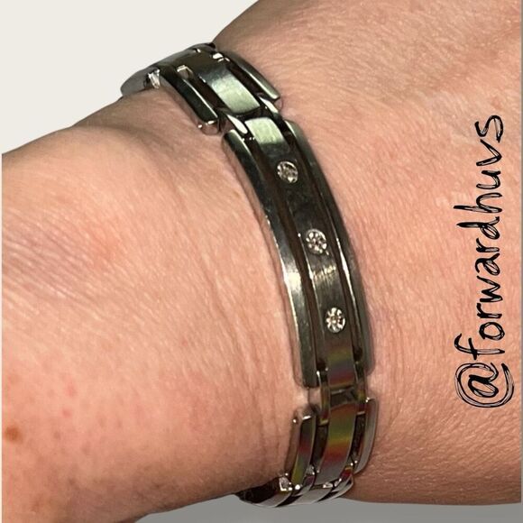 Stainless Steel Men’s 316L Bracelet Marked 10K WGD with 3 Authentic Diamonds - Picture 1 of 14